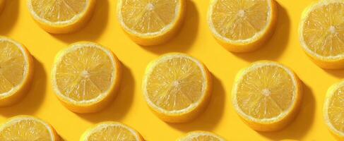 The Bright Yellow Lemons Slices Arranged in a Vibrant Background photo