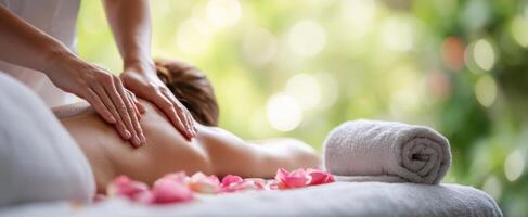 The relaxing massage experience with soothing hands and flower petals. photo