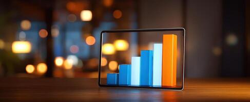 The vibrant tablet displaying a dynamic growth graph in a modern workspace. photo