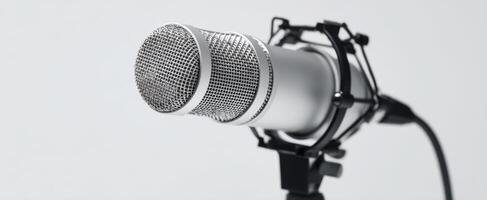 The sleek microphone poised for perfect sound capture in a studio setting. photo
