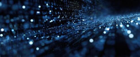 The Digital Flow of Binary Data in a Futuristic Blue Environment. photo