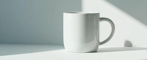 The Minimalist White Mug on a Sunlit Surface photo