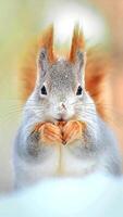 cerca arriba ver de micro ardilla comiendo nueces en invierno video