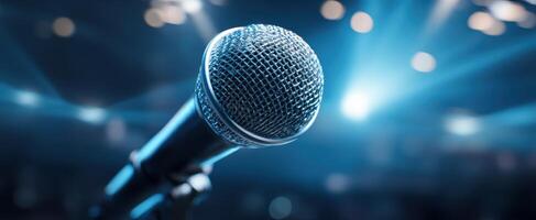The close-up of a microphone capturing the essence of live performance. photo