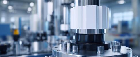 The detailed view of a precision engineering component in a modern factory setting. photo