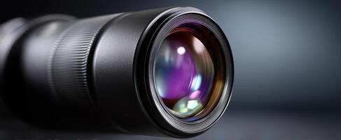 The captivating details of a professional camera lens in stunning focus. photo