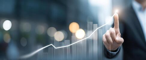 The business professional analyzing growth trends using technology and data visualization. photo