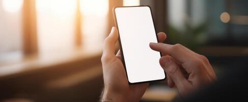 The smartphone in hand showcasing a blank screen ready for user interaction. photo