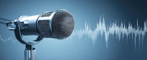 The microphone capturing sound waves in a recording studio setting. photo