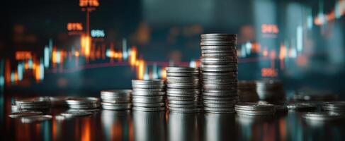 The stacked coins symbolizing financial growth and market prosperity. photo