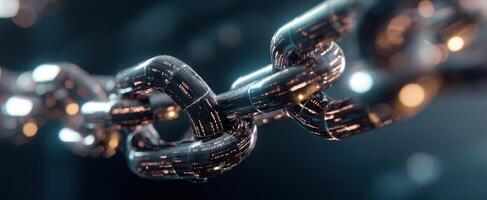 The Metallic Chain Links Connecting in a Futuristic Digital World photo