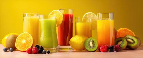 The refreshing assortment of fruit juices and vibrant flavors on display. photo