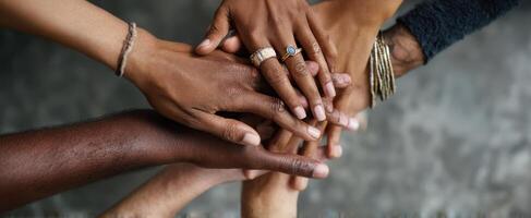 The Hands of Unity Showcasing Diversity and Togetherness Through Connection photo