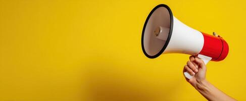 The Megaphone in Hand Against a Bright Yellow Background photo