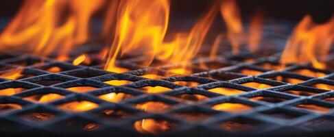 The vibrant flames dancing above the grill's surface in a vivid display. photo