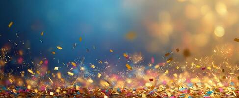 The vibrant explosion of colorful confetti creating a festive atmosphere. photo