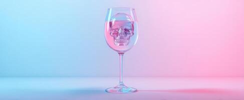 The glass containing a skull submerged in water with vibrant lighting effects. photo