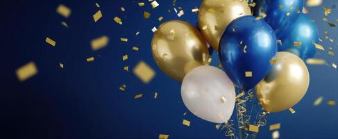 The colorful balloons with confetti create a festive celebration atmosphere. photo