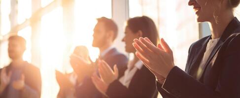 The audience claps enthusiastically while basking in the warm sunlight. photo