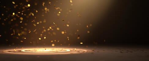 The enchanting display of golden particles glowing in soft light photo