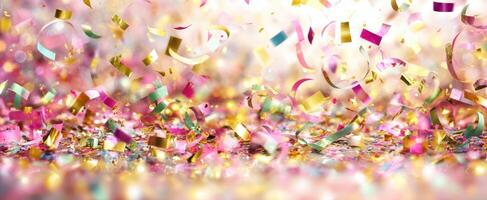 The colorful confetti creating a festive and joyful celebration atmosphere. photo
