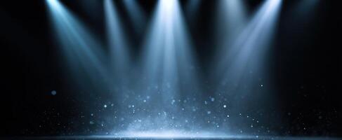The Dramatic Stage with Spotlight Effects and Ambient Particles. photo