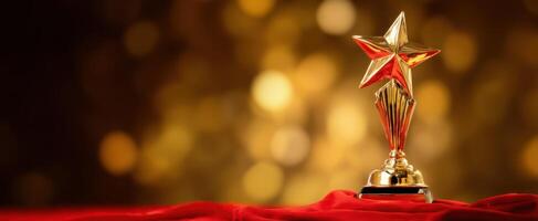 The gleaming trophy shining brightly on a festive background photo