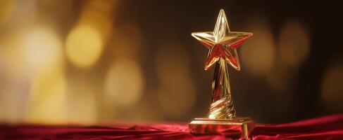 The golden star trophy symbolizing achievement and recognition in a celebratory setting. photo