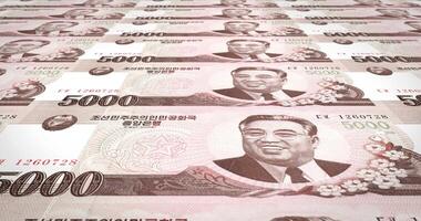 Banknotes of five thousand wons of North Korea rolling, cash money loop video