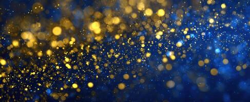 The mesmerizing blend of blue and gold glittering background. photo