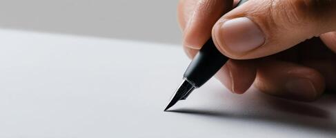 The Elegant Hand Holding a Fountain Pen Ready to Write photo