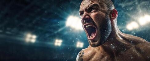 The fierce athlete expressing raw emotion during an intense sports moment. photo