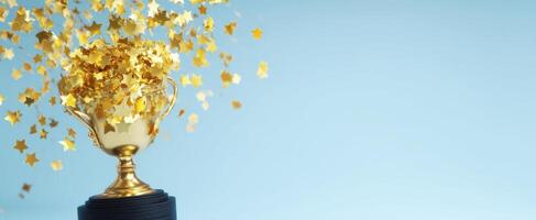 The trophy overflowing with golden stars celebrating achievement and success. photo