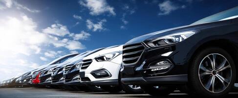 The sleek lineup of modern cars showcases various designs and colors. photo