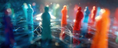 The colorful digital figures symbolizing community and connection in a network. photo