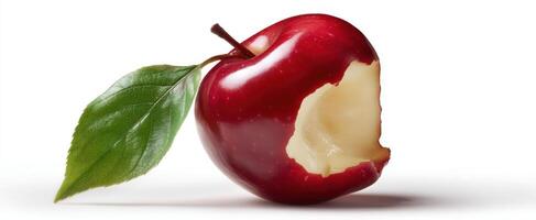 The Fresh Bite of a Glossy Red Apple with Leaf photo