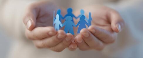 The paper figures symbolizing unity and support in compassionate hands. photo