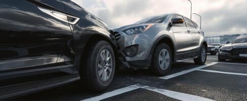 The aftermath of a car collision in a parking lot scene photo