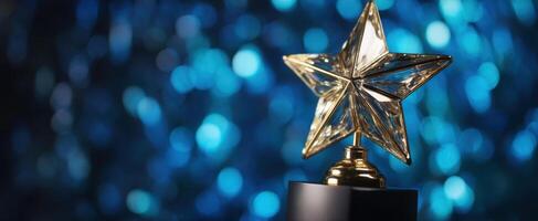 The Shining Star Trophy on a Sparkling Blue Background photo