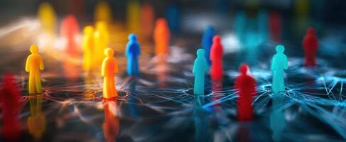 The colorful network of miniature figures symbolizes human interaction and connectivity. photo