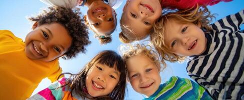 The joyful group of children enjoying a sunny day together. photo