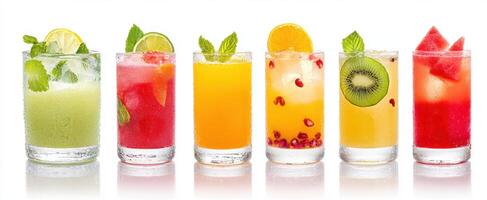 The Colorful Display of Refreshing Fruit Cocktails in Elegant Glasses photo