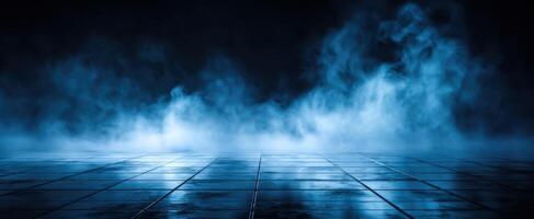 The Enigmatic Blue Fog on a Reflective Tiled Surface photo