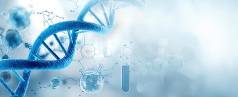 The DNA Helix Surrounded by Molecular Structures and Laboratory Equipment photo