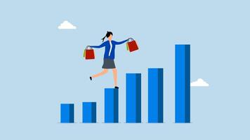 Customer lifetime value, 4k animation of customer woman with shopping bags walk on CLV graph and chart. video