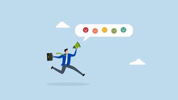 Customer satisfaction survey, 4k animation of man shouting with satisfaction emoticon. video