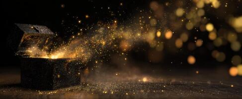 The Enigmatic Treasure Chest Overflowing with Magical Sparkles and Light photo