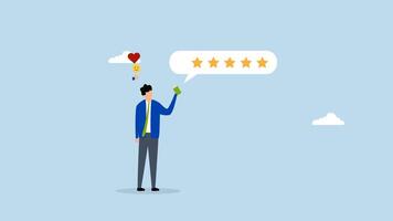 Customer feedback from mobile application, 4k animation of content individual with phone providing 5 star review. video