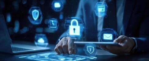 The digital security interface showcasing modern technology and communication tools. photo