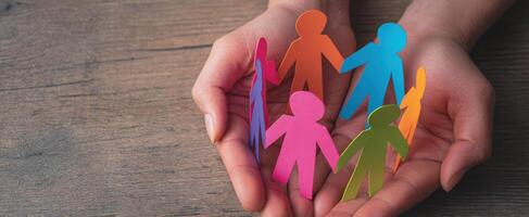 The Hands Holding Colorful Paper Figures Symbolizing Community and Togetherness photo